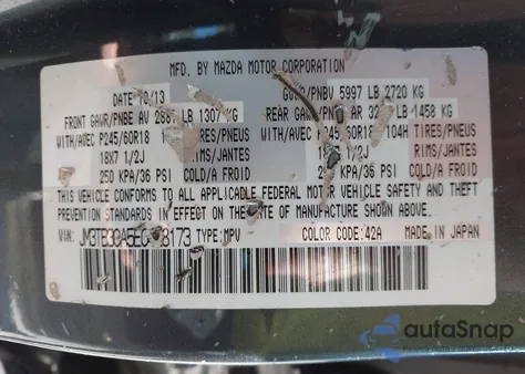 2014 Mazda Cx-9 Touring from USA, damaged, VIN JM3TB3CA5E0428173